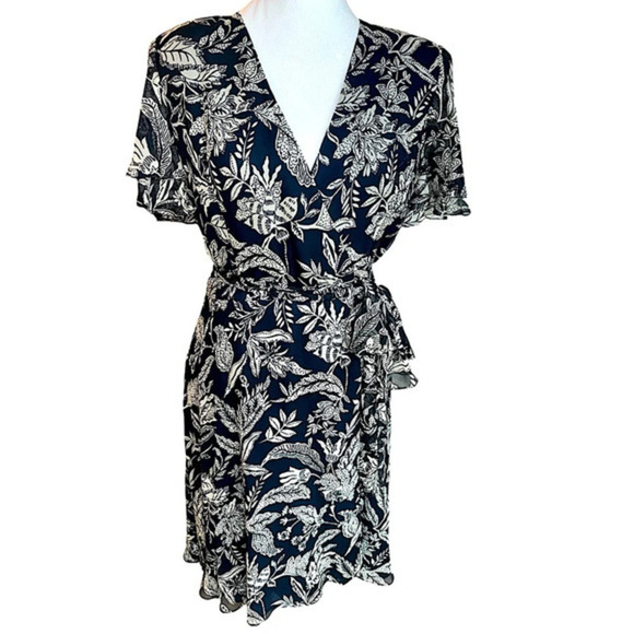 Rickie Freeman Teri Jon Vintage Silk Chiffon Floral V- Neck Wrap Dress 6 - Picture 1 of 13